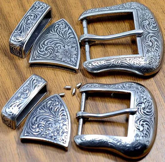 Inner width2.5cm 3.0cm 3.5cm 4.0cm zinc alloy western 3 pieces buckle set single prong pin buckle