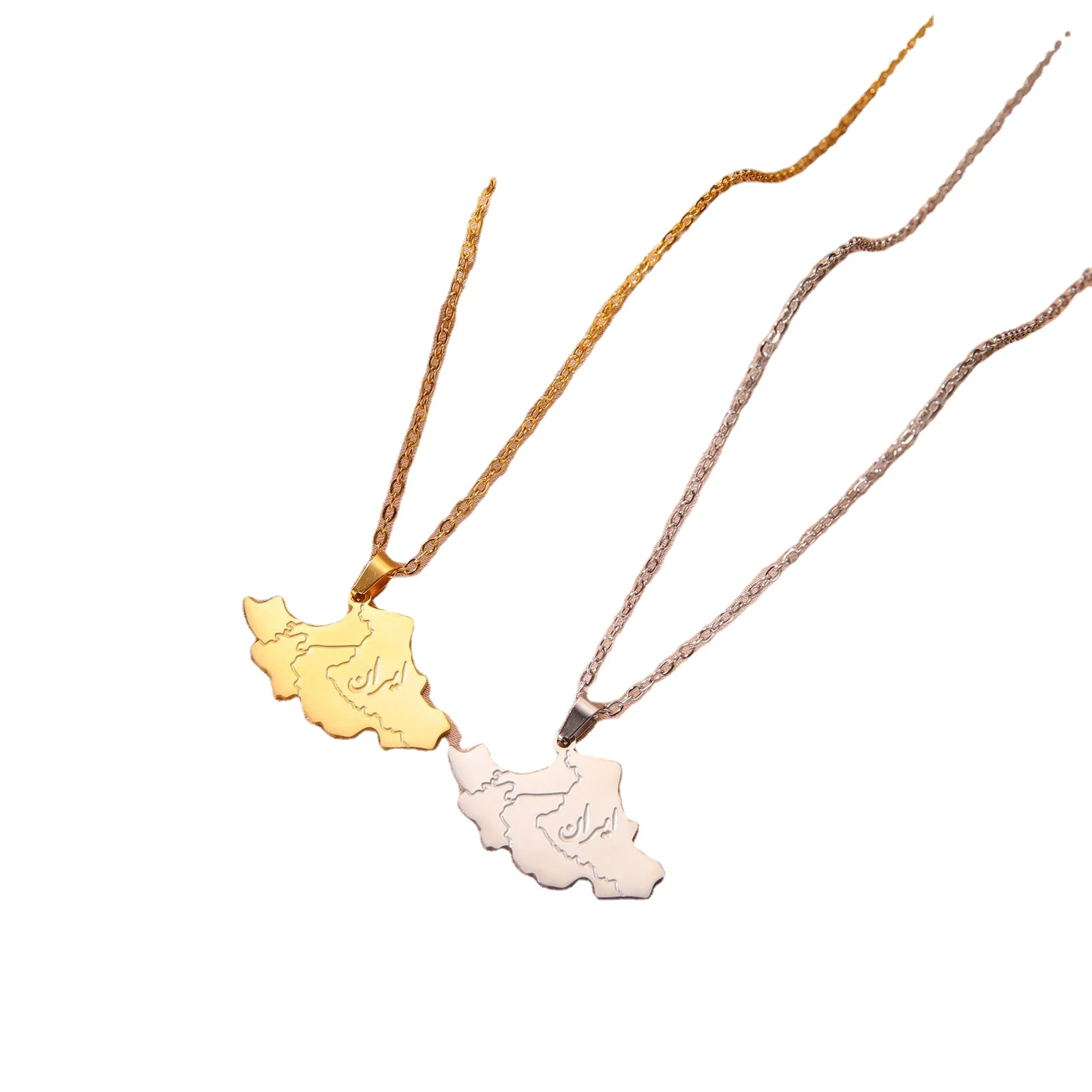 Iran Map Pendant Necklaces For Women Men Stainless Steel Gold Color Iranian Charm Chain Choker Jewelry Patriotic Gifts