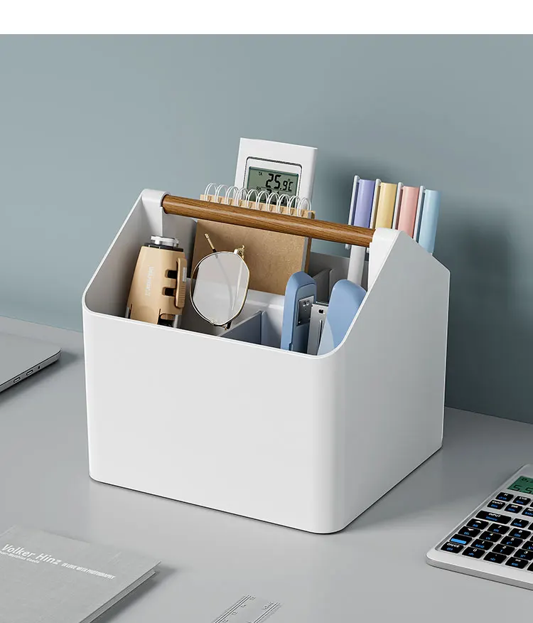 Wholesale Desk Organizer Stackable Storage Basket Household Offices Sundries Desk Container Box With Wood Handle