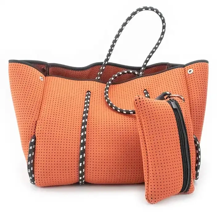 Custom Neoprene Beach Bag with Wallet Pouch Handbag Tote Large Capacity Storage Bag Sports Travel Luggage Shoulder Handle Bag