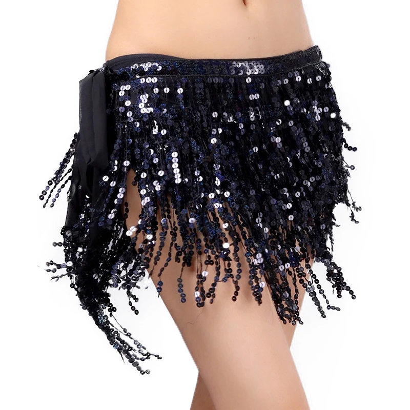 Yifusha Bohemia Sexy Sparkly Sequin Belly Dance Skirt Costume Tassel Hip Scarf Skirts Wrap for Performance Christmas Carnival