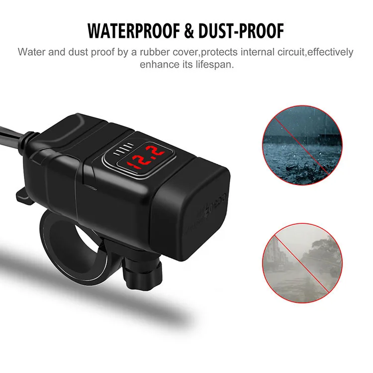 Bike Phone Charger Waterproof Usb Port Motorcycle Charger 6.4A Charger With Voltmeter
