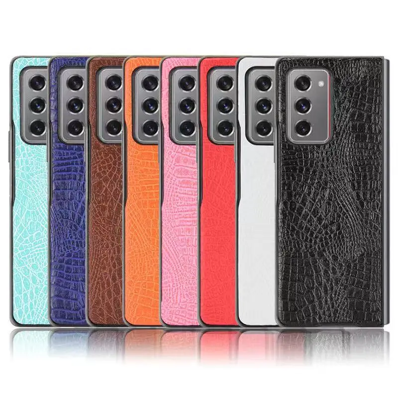 Unique pu leather phone case for  Samsung Galaxy Z Fold 2 Retro Lychee Pattern Folding Screen Hard PC Cover