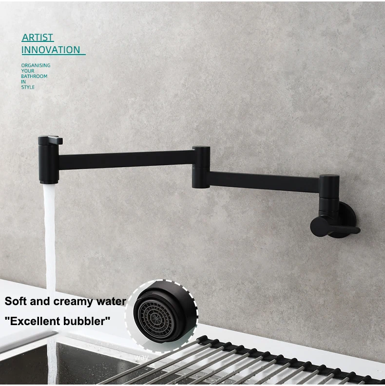 Kitchen Use Double Handle  Wall Mounted Folding water Faucets Switch Swing Arm Sink tap