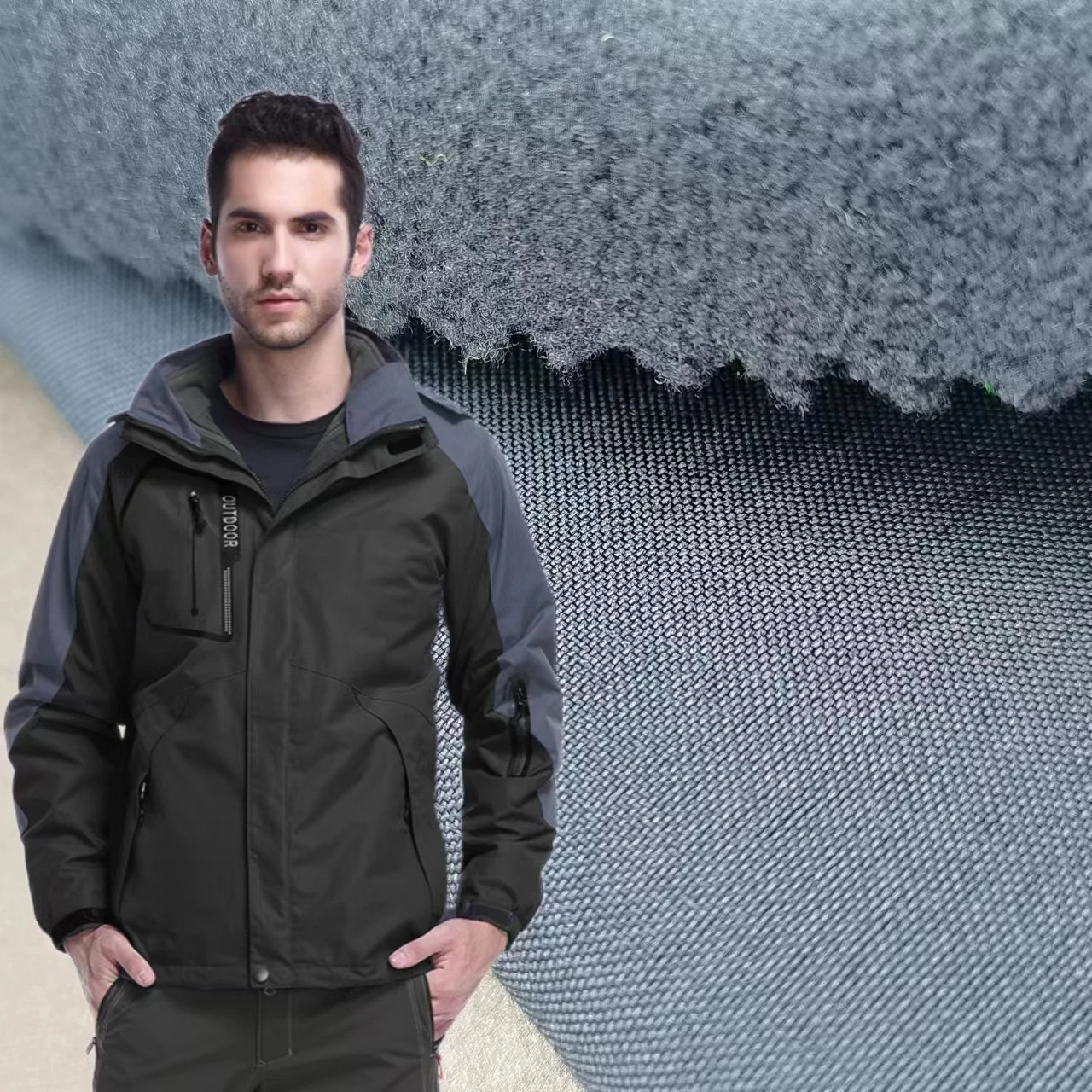 High quality softshell woven stretch fabric bonded fleece with waterproof breathable TPU membrane outdoor jacket bond fabric