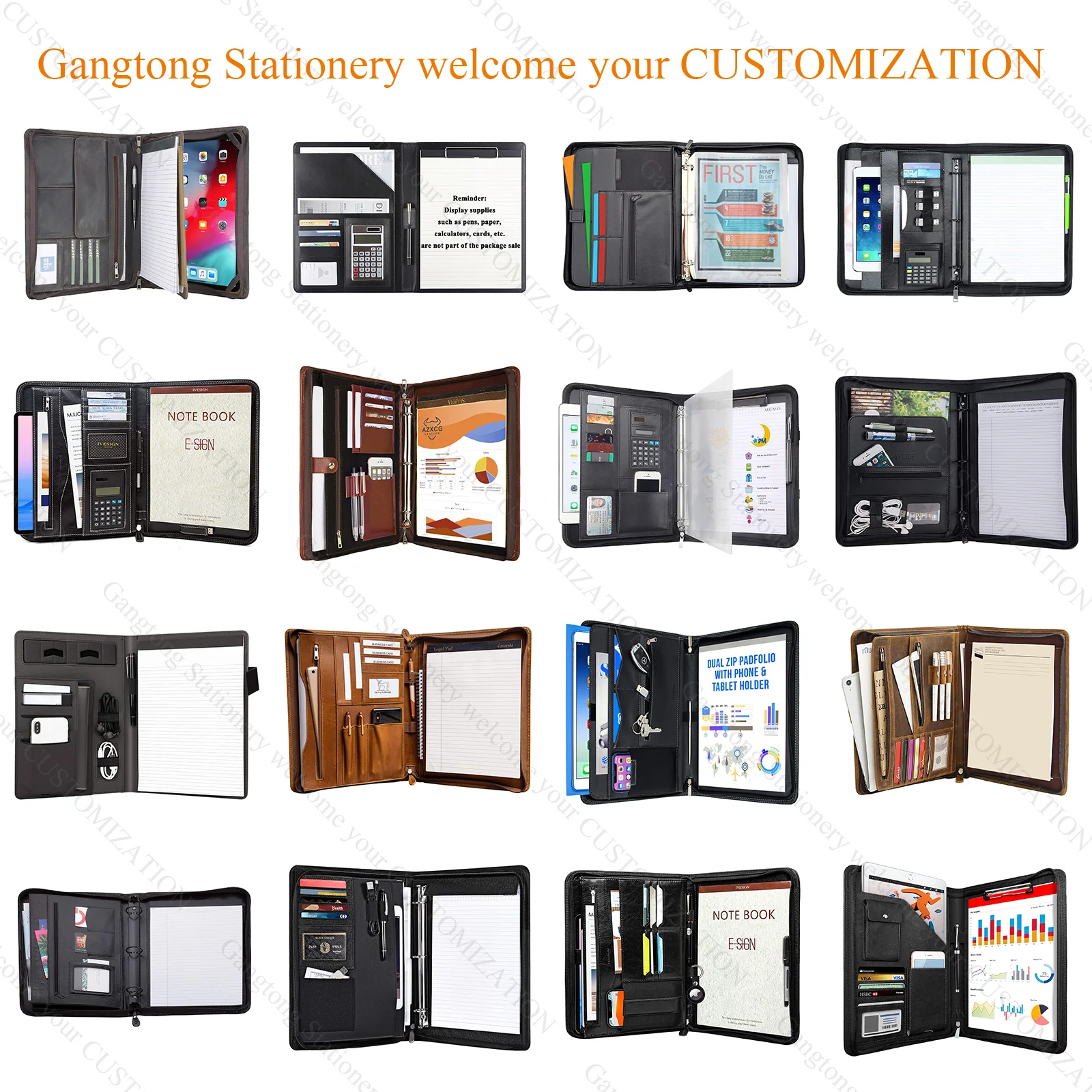 Custom a4 pu multifunction executive business resume office meeting document portfolio organizer with holder notepad padfolio