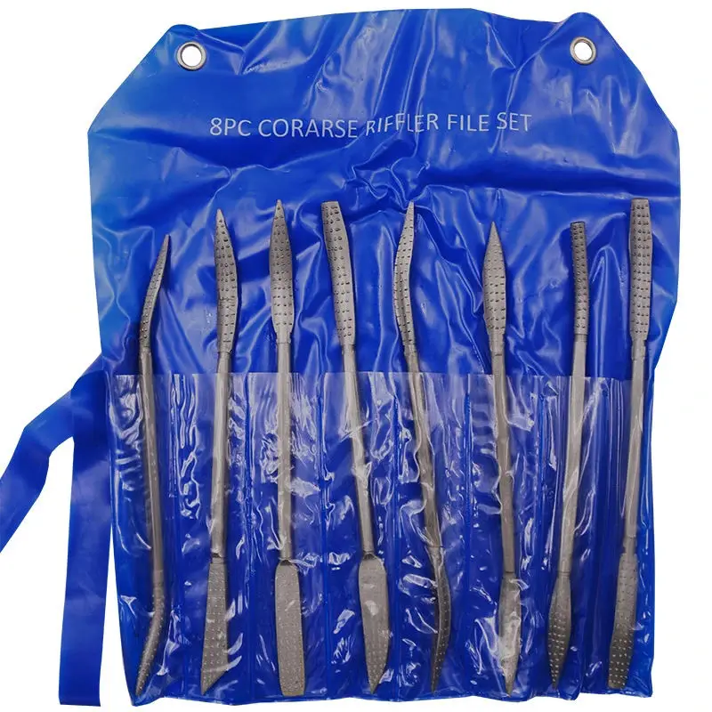 8pcs Double-Ended Wood Rasping File Set Coarse Sharpening Hand Tools for Woodworking and Carving Double-Ended Riffler Tool
