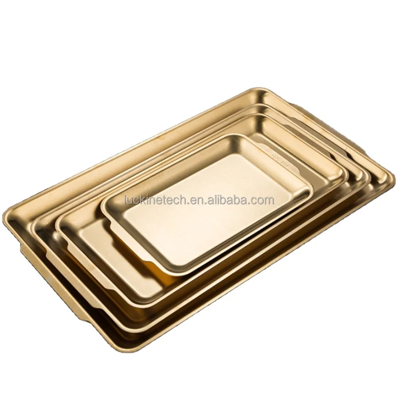 Luckin factory sells S/M/L stainless steel plated dish Korean square 201 stainless steel barbecue plate service snack food dish