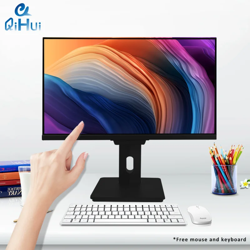 Qihui oem aio Touch All-in-One 27inch  Desktop computer pc  case  Black Android/Linux/win7/win8/win10  Webcam, USB Type-C  Home