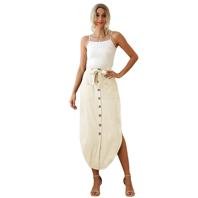 Модная популярная однотонная элегантная Асимметричная Однотонная юбка с лямками и карманами для женщин