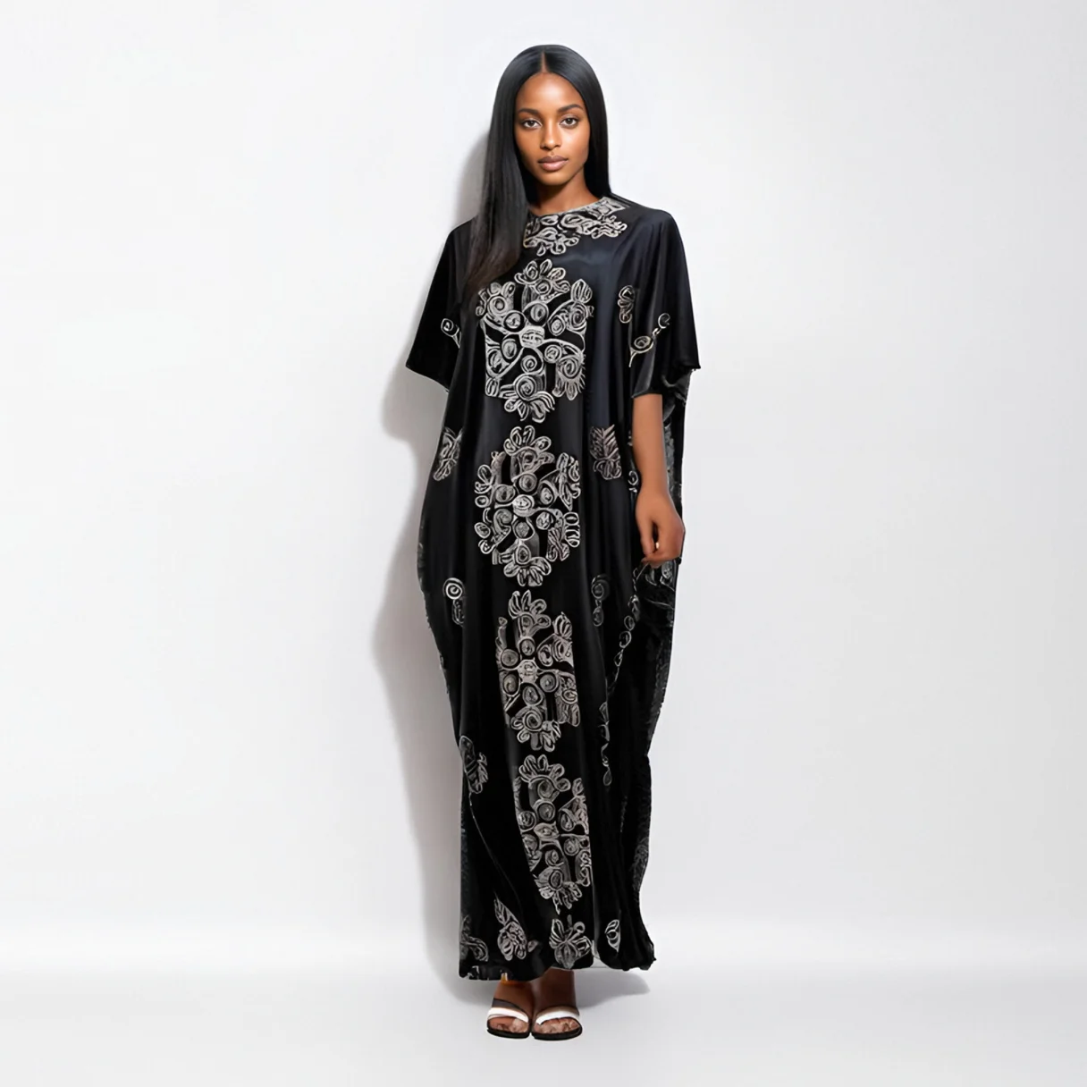 New Fashionable Arab Middle Eastern One Shoulder Large Size Hoodie Robe Headscarf African Embroidery sequin Kitenge Women Dress