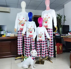 New Christmas Elk Printed Parent-child Long Sleeve Pajamas Knitted Cotton Homewear Pajamas Set A large number of stocks