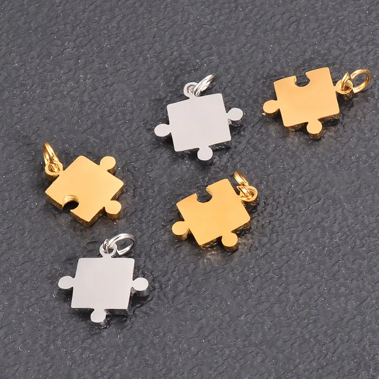G2874 Wholesale Stainless Steel DIY Necklace Customized Laser Engraved Couple Blank Jigsaw Puzzle Piece Pendant Charm Jewelry