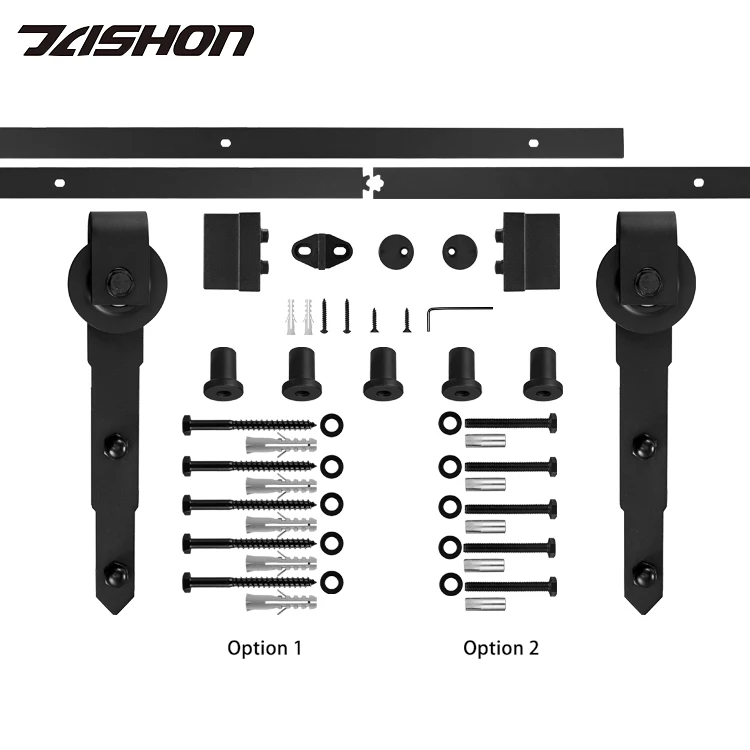 14FT Modern Industrial American Style Sliding Black Steel Barn Door Hardware Side Opening Home Hotel Finished PVC Door Model