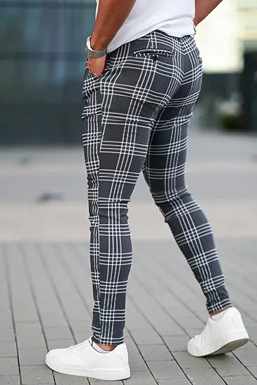 Wholesale Custom Slim Fit Stretch Plaid Dress Pants for Men Skinny Chino Pants Men Mens Chinos Casual Pants