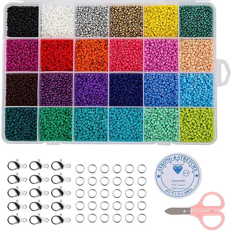 24 Grid 234 mm Glass Solid Color Rice Seed Beads Combination Set DIY Jewelry Bracelet Making Beading Material Cross Stitch Beads