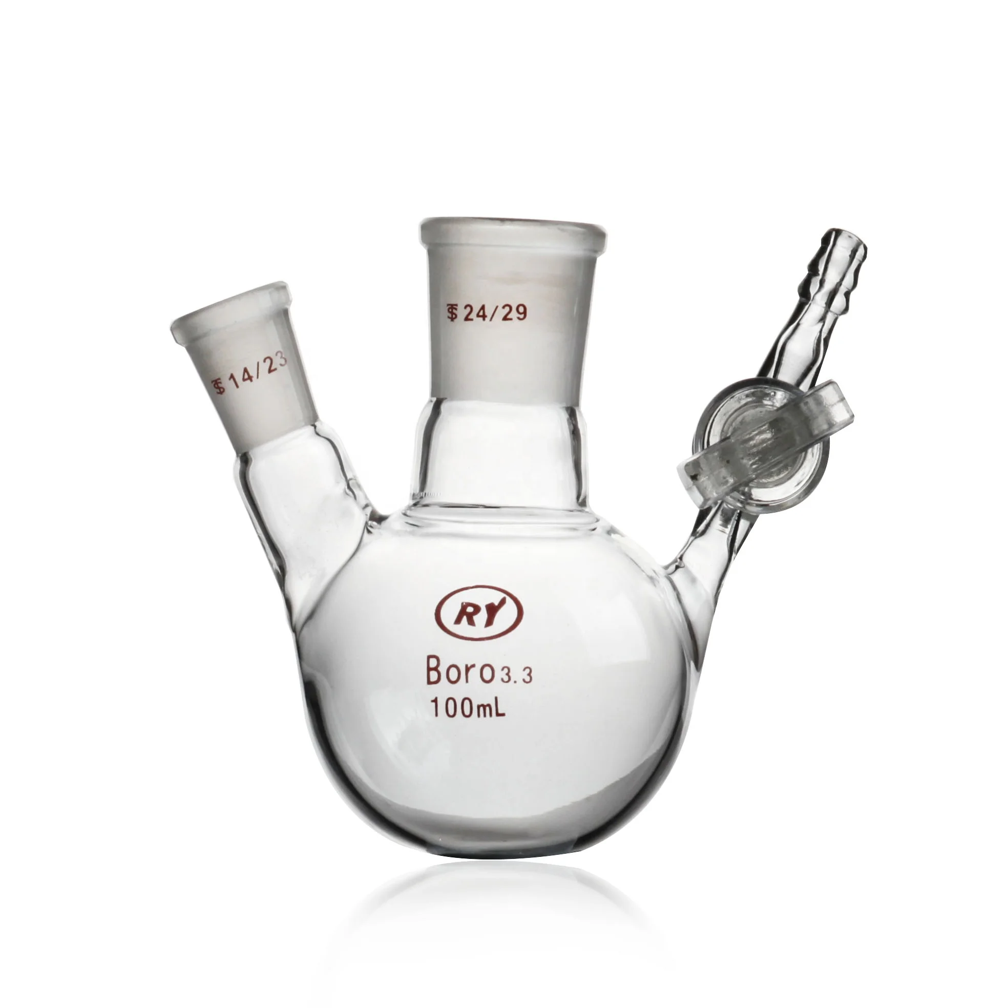 Glass Round Bottom 2 necks Reaction Flask With Glass Stopcock