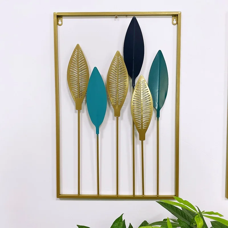 Wall Decor Interior Pieces Luxury Display Gold House Wrought Iron Frame Metal Wall Art Hanging Leaf Flower Home Decor