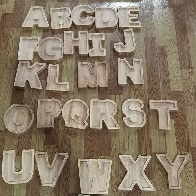 Английские буквы A-Z с буквенным принтом поросенок Дополнительный внешний аккумулятор большой емкости прозрачный Деревянный Письмо копилку персонализированные ящик для