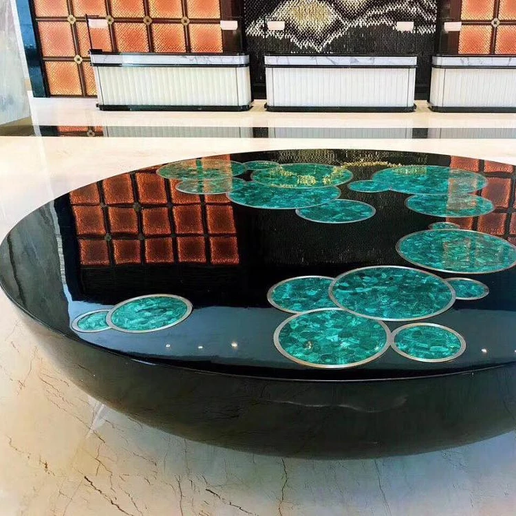 Luxury Hotel black marble inlay malachite front desk chair