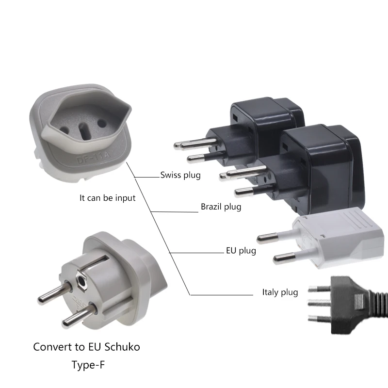 Switzerland to Euro plug adapter Italy to EU Converter Brazil to Type-F Schuko Round 2 pins Connector 16A250V