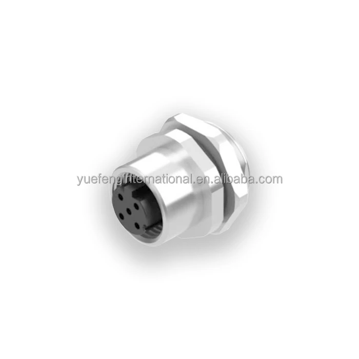CE RoHS High-quality Factory Wholesale Gold Plated Connector 5pin M12 D code Shielded Socket Rear Panel Mount Solder Cup IP67