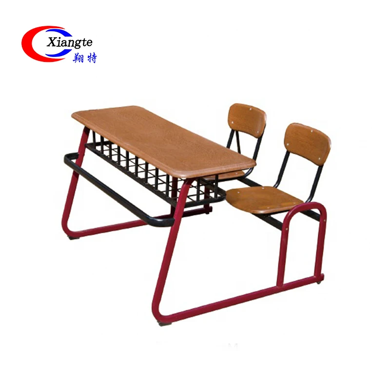
2 Seater College Steel School Desk Sturdy Metal Wooden Combo Double Student Desks And Chairs 