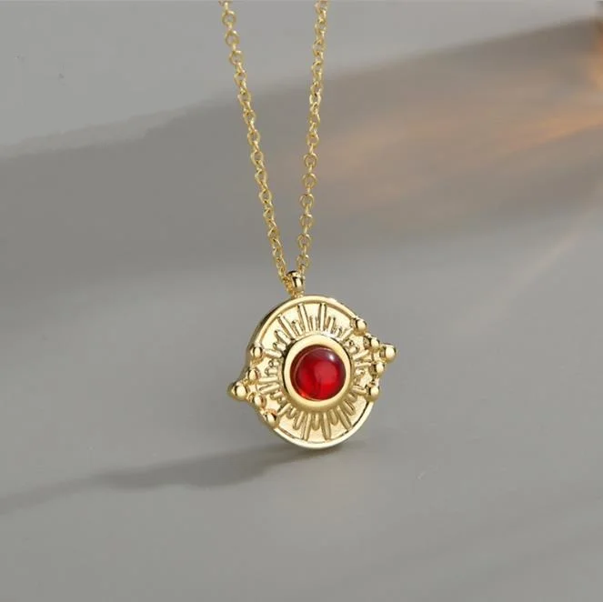 
New style simple boutique ruby embossed round card pendant necklace N159-065 