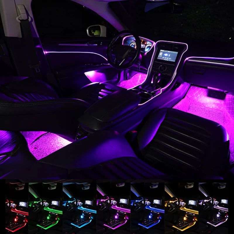 Неоновая проволочная лента EL RGB для украшения салона автомобиля, декоративный светодиодный светильник с APP управлением для создания атмосферы в салоне автомобиля