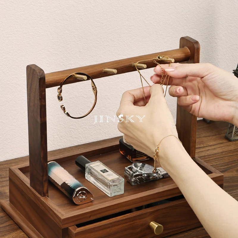 JINSKY Solid wood drawer jewelry box entry porch key storage rack Storage rack Living room simple wooden hangings