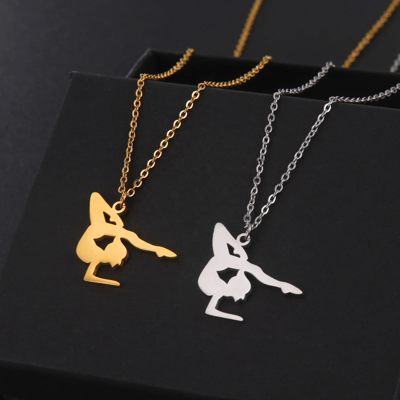12 Styles Artistic Gymnastics Series Necklace Gymnast Ballet Dancing Shaped Choker Chain Trendy Sports Stainless Steel Jewelry