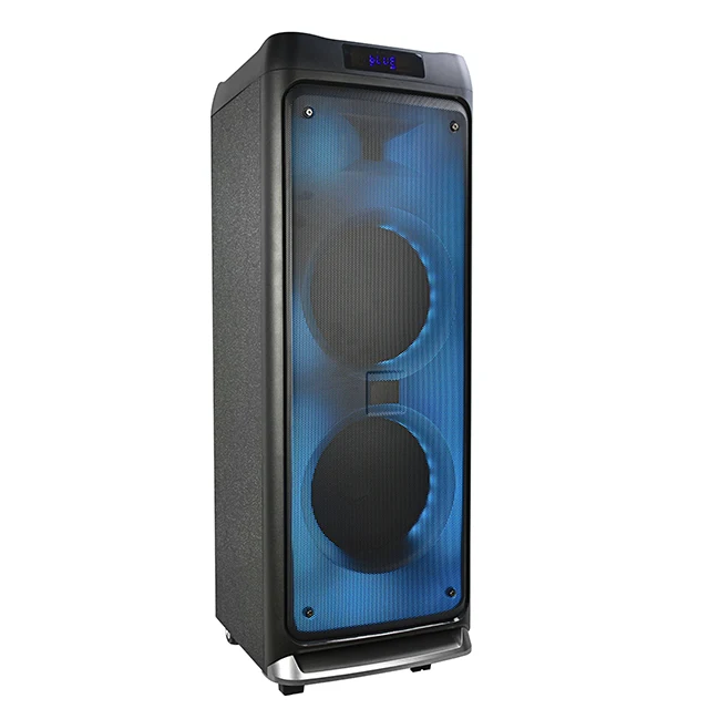 Manufacturer wooden speakers Dual 12 inch party speaker karaoke portable trolley speaker with fire light