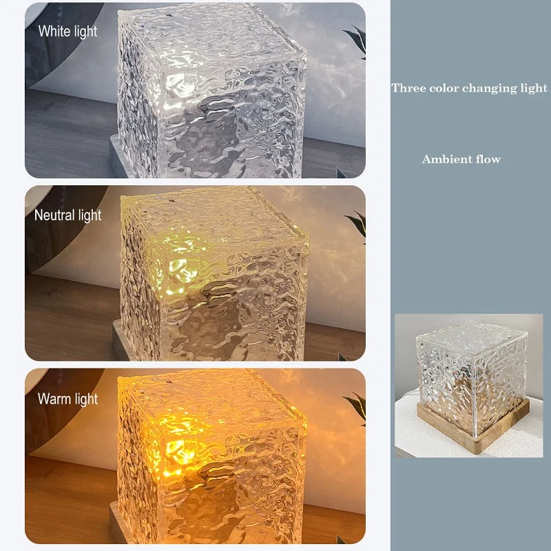 Water Ripple Ocean Wave Led Cube Projector Light Crystal Aurora Glow Flame Lamp