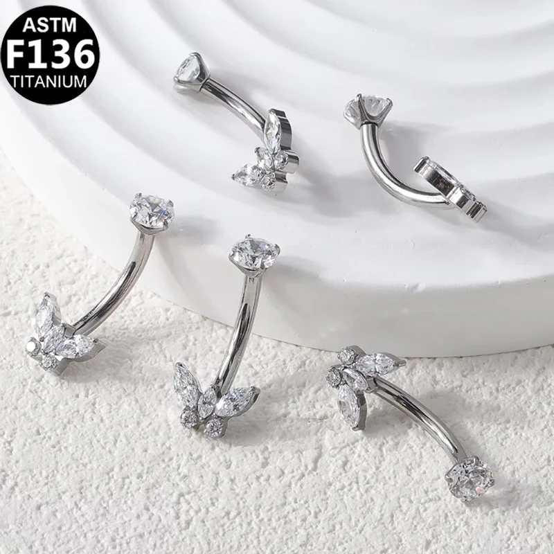 Gaby Transparent Zircon Titanium Butterfly Navel Ring G23 Titanium Nail with Gold Plating  Jewelry
