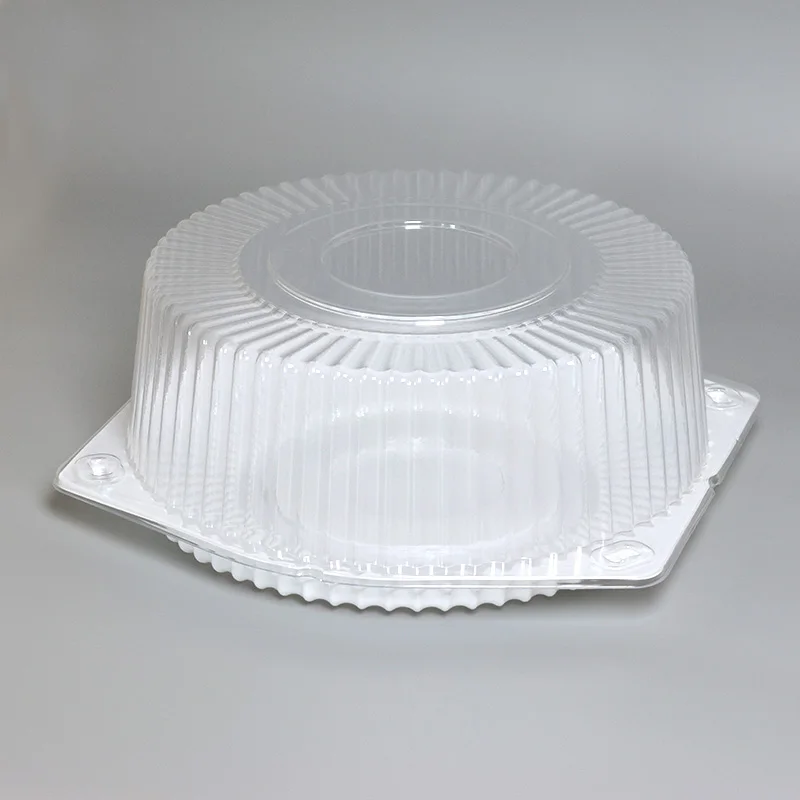 Luxury White Base Large Christmas Round Plastic Pet Cake Box Transparent With 4 Hand