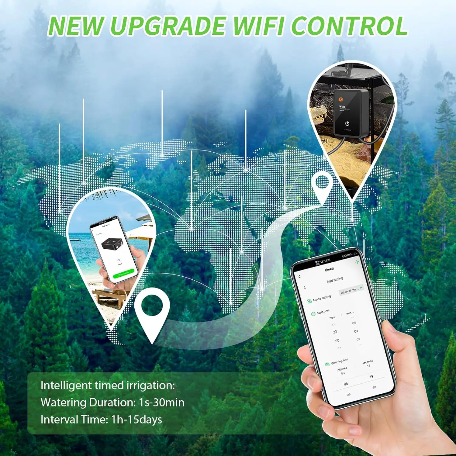 WiFi Intelligent Reptile Humidifier Mist System Reptiles Mist Sprinkler, Automatic Humidifier for Terrarium/Amphibian/Rainforest