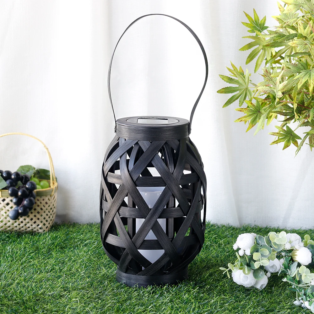 Outdoor Hanging Plastic Weaving Solar Lantern Portable Garden Solar Lamp with Solar Panel