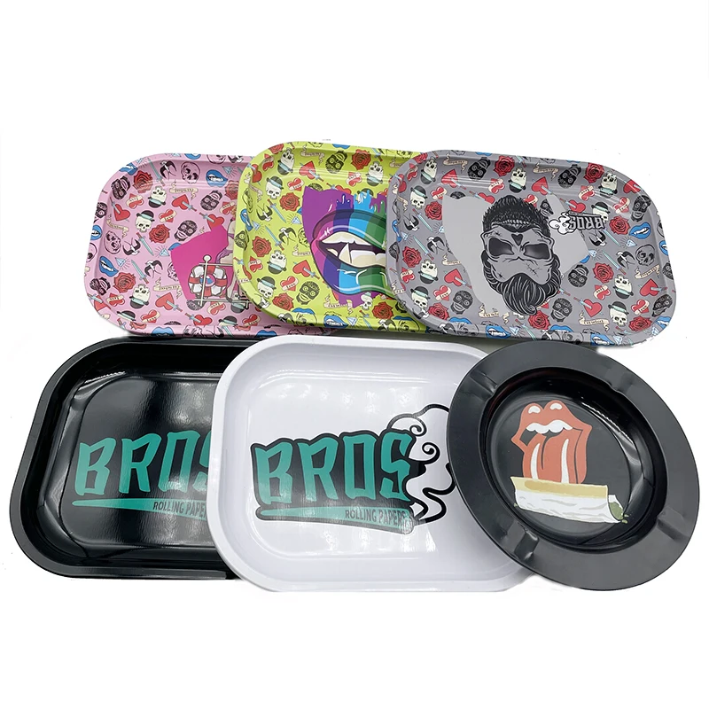 bros Custom logo tobacco Smoking tray Rolling Paper tin plate smoking rolling tray