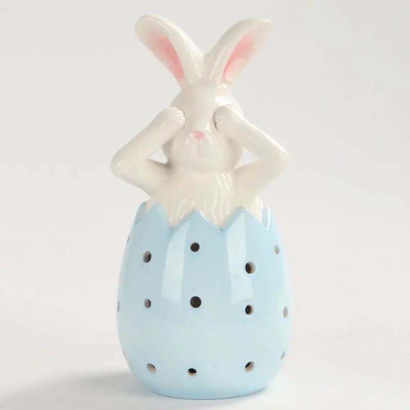 Ceramic Easter Eggs Series Craft Figurines Ornament Easter Egg Style series with LED Light Bunny Statue Luminous Home Decor