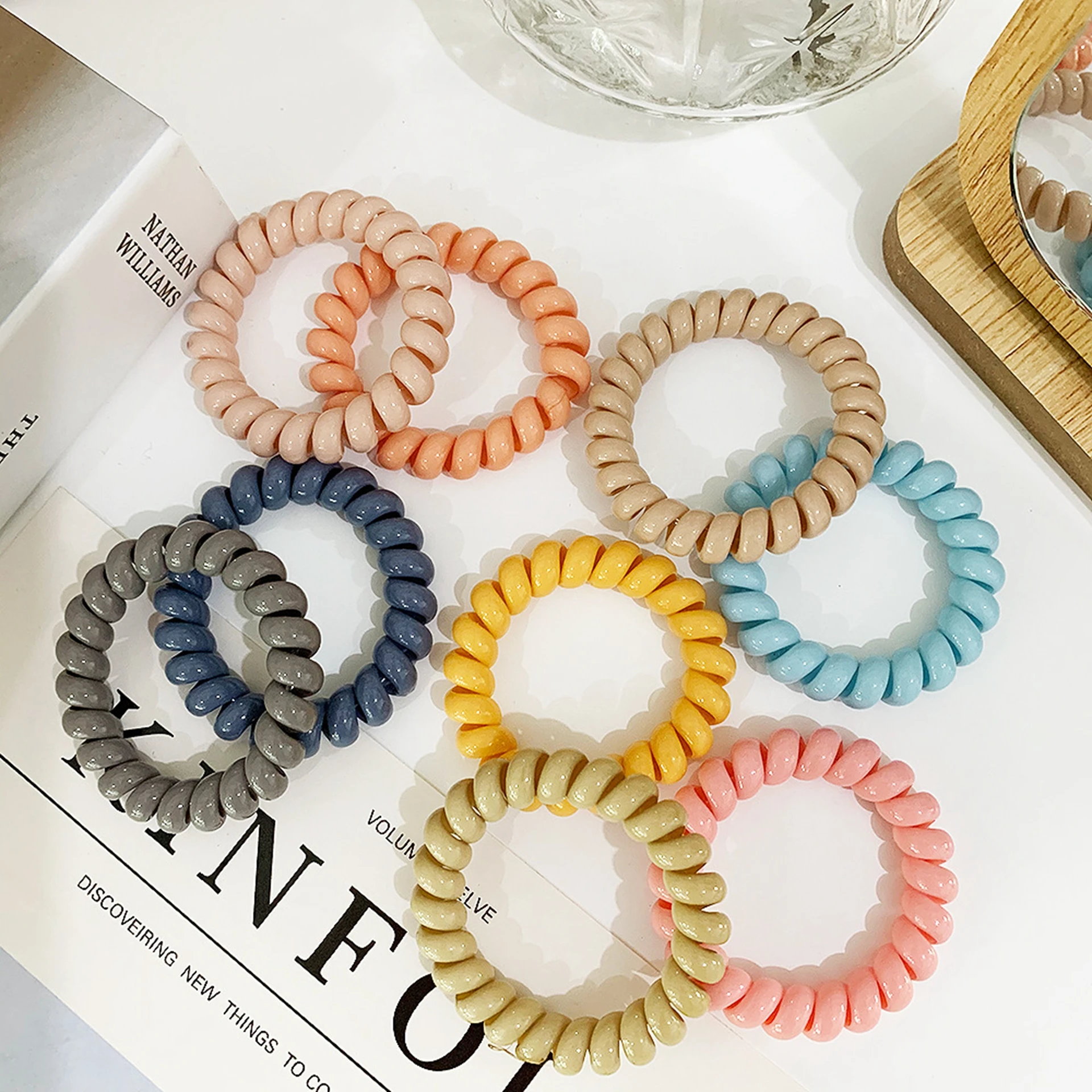 Factory wholesale Korean Style Macaron Phone Cord Hair Ties