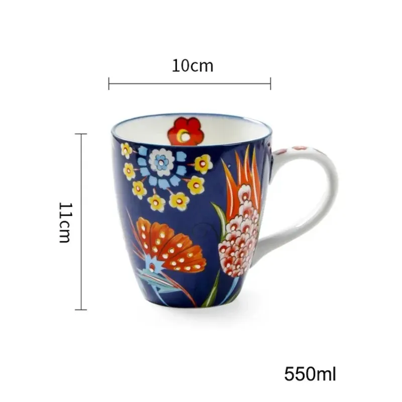 Wholesale bone china ceramic mug porcelain coffee cup with custom pattern full floral design with handle