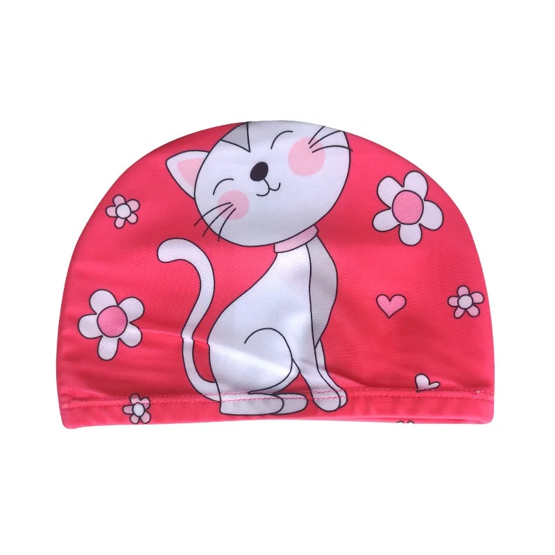 Fashionable comfortable with printed cartoon swimming cap children elastic soft kids swim caps