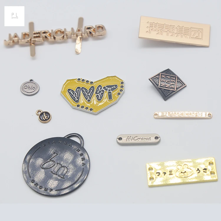 fashion Custom Brand Label Gold plated Zinc Alloy Logo Metal Plate Label Name Tags clothing tag custom