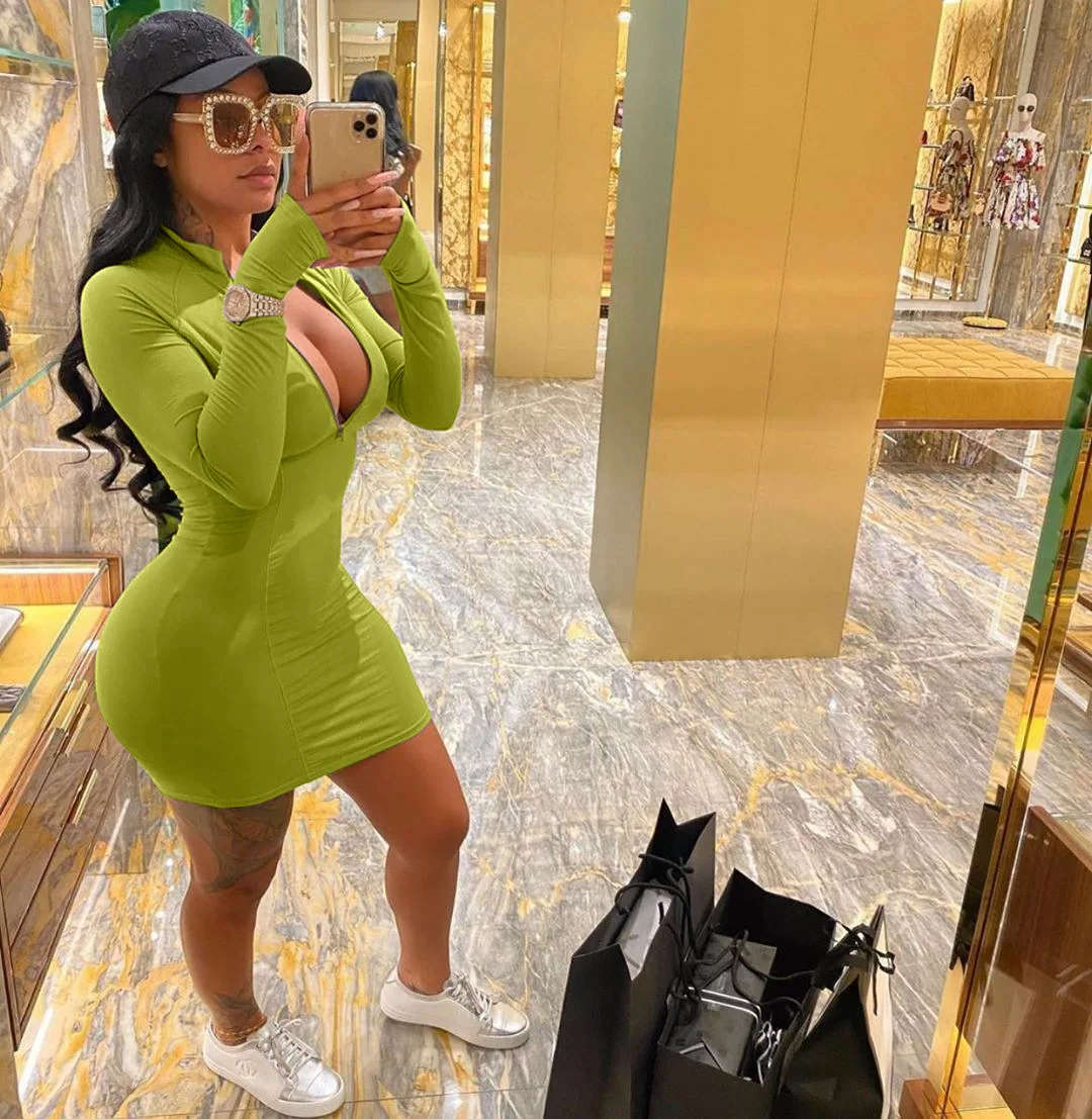  2021 fall long sleeve sexy mini bodycon dress fashion elegant casual short dresses women