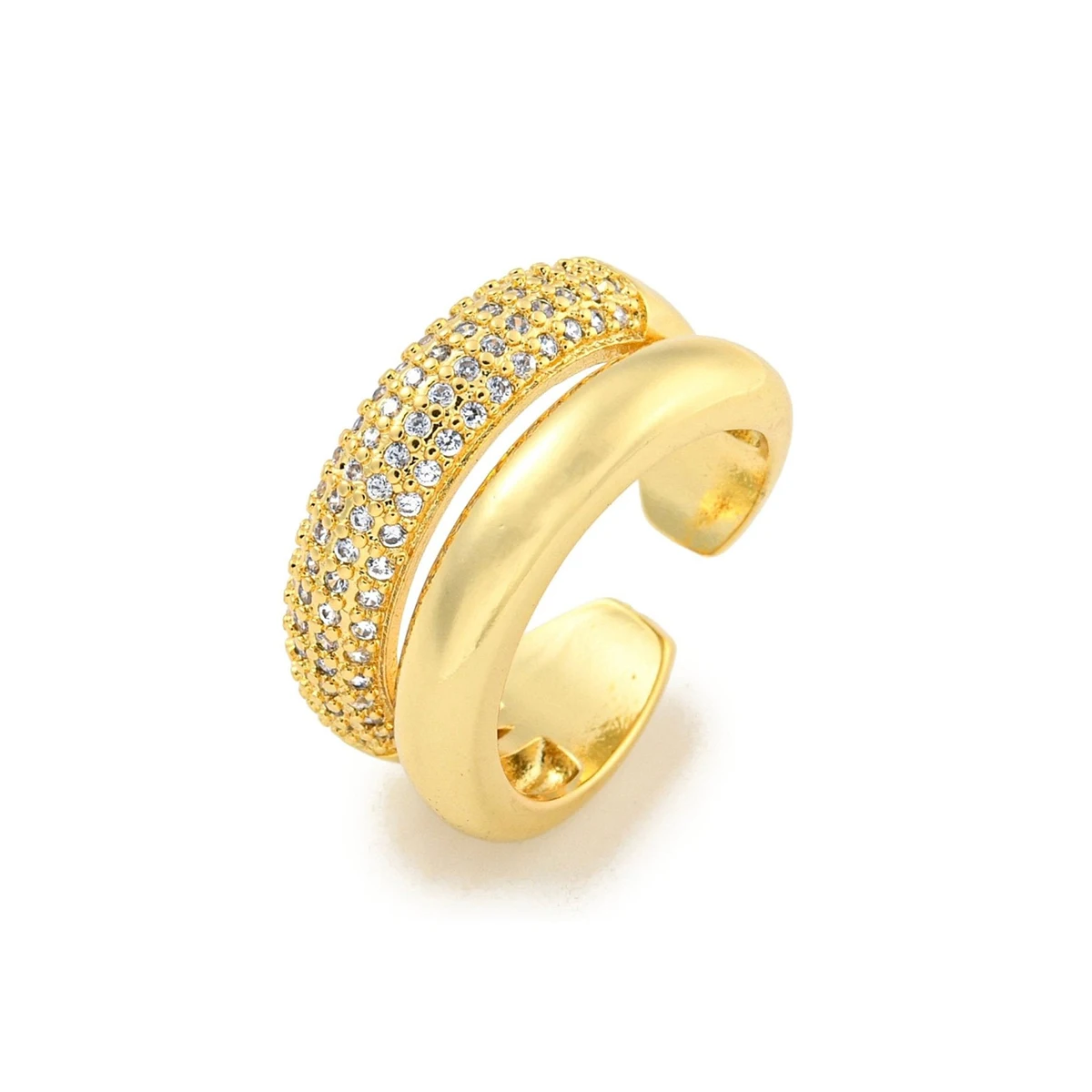 Open Cuff Double Raw Pave CZ Ring 925 Sterling Silver Women Gold Plated Jewelry Jewellery