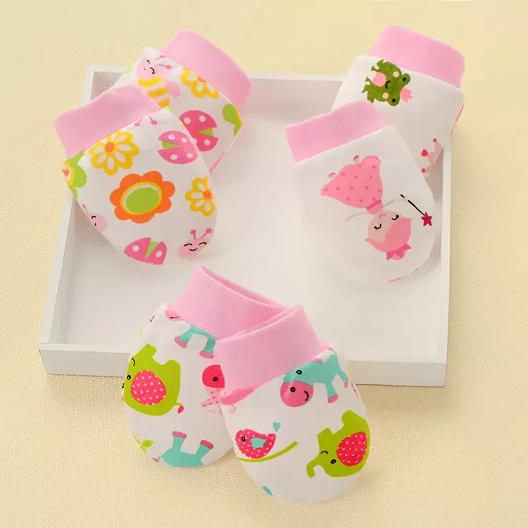 OEM Organic Cotton Soft Sweat-absorbent Baby Scratch Hand Teether Mittens Newborn Baby Gloves