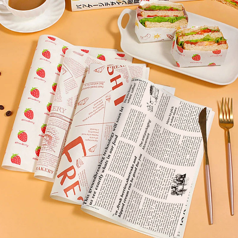 Customized Greaseproof Paper Food Digital Printing Double Side CMYK Recycled Uncoated Woodfree Paper 50gsm Sheets Virgin Pulp M
