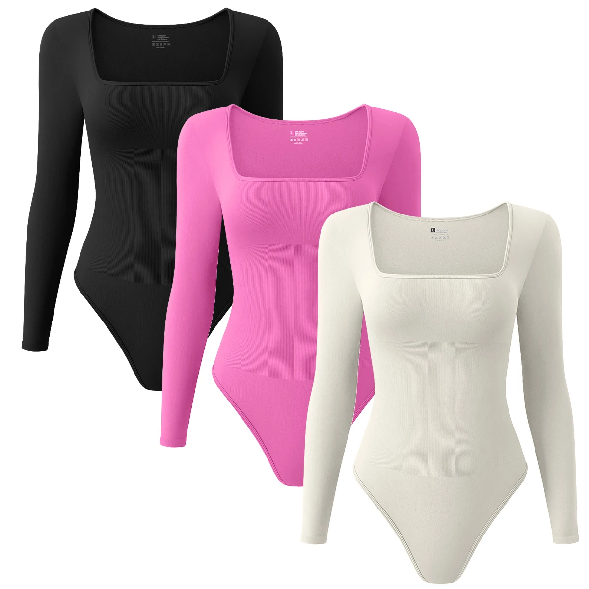 New Arrivals square collar long sleeve bodysuits for women seamless ribbed fitness bodysuit