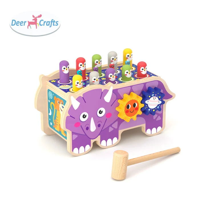 Wooden Hammering and Pounding Toys Nail Hammer Stool Pull Along Gopher Toy Desktop Hitting Game DG11086