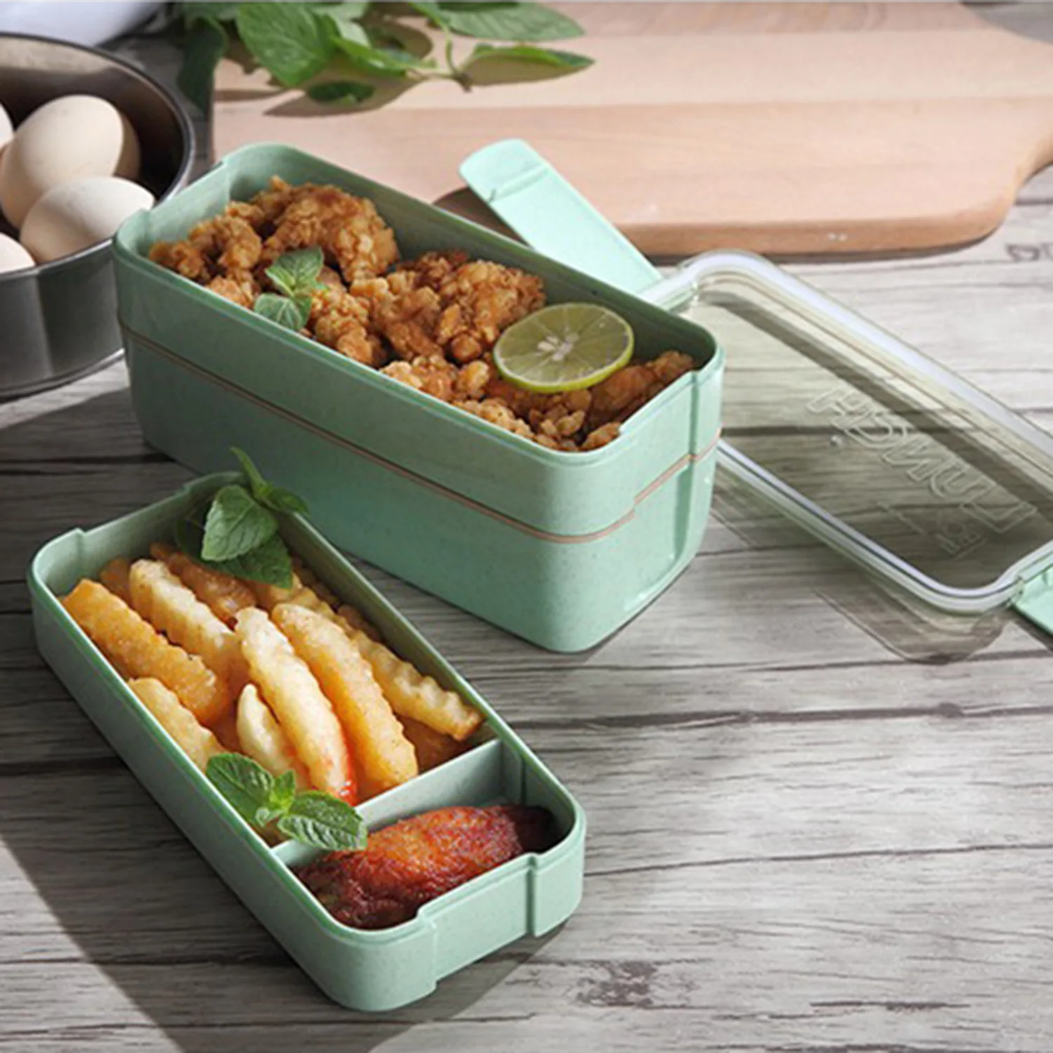 OEM/ODM New Biodegradable Food Container Set Wheat Straw Lunch Bento Box with Tableware for Adults Student